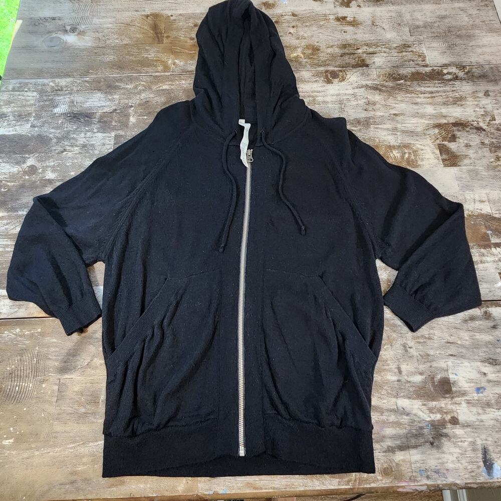 Lululemon Merino Wool Hoodie Jacket Womens Size 8 Black Full Zip 3/4 Sleeve